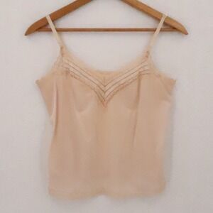 Lady Cameo Vintage 90s Lace Camisole Top Womens Size M Tan Lingerie Layering